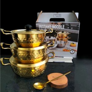 NexXIO Panci Korea Gold Silver Set 3in1 / Panci Ramen 3in1 / Panci Ramen Gold Korea Premium / Panci Rebus Dengan Tutup 3in1
