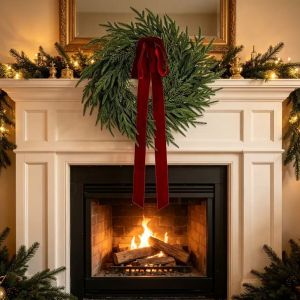 Christmas Wreath – Faux Pine Needle Wreath for Home Decor – Festive Front Door Ornament
