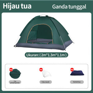 Tenda Kemah Luar Ruangan Anti UV Tahan Air Anti Serangga 3-4 Orang Tenda Hijau untuk Dua Orang atau Tunggal Otomatis untuk Anak dan Dewasa