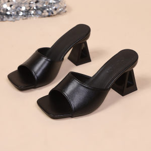 [Free Shipping] Womens Sandals 2025 Summer New Versatile High Heel Fashionable Outdoor Slippers Womens One-Strap Sandals