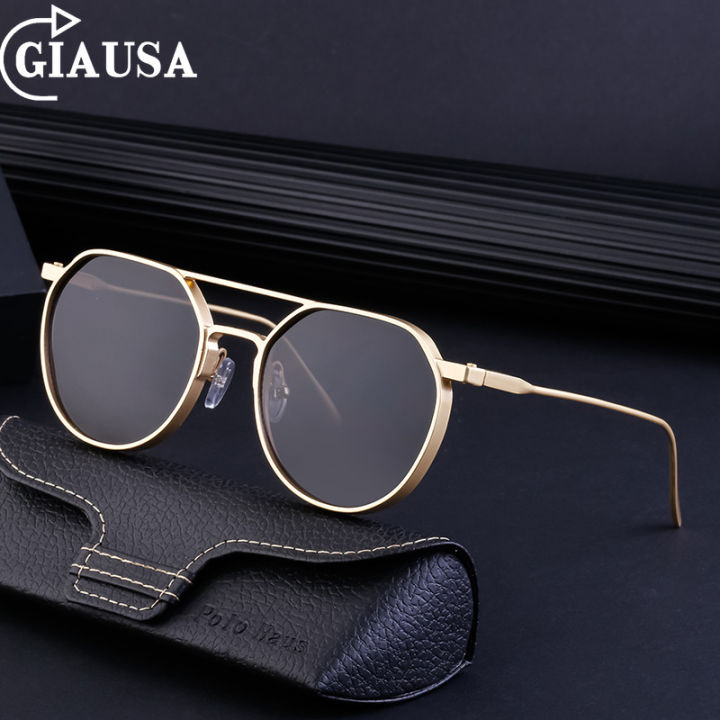 【GIAUSA】 High Quality Brand Original Sale Polarized Round Metal Sunglasses  Shades for Men UV Protection Driving Traveling Classic Vintage Fashion