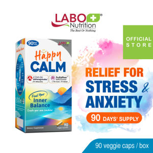 LABO Nutrition HappyCALM - Reduce Stress & Anxiety Supplement Relax Brain Calm Mood Restful Sleep Relieves Fatigue Energizes Strength & Stamina KSM66 Organic Ashwagandha & Saffron Extract Additive Free • 90 Capsules