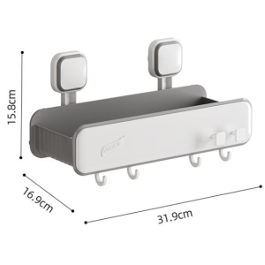 TAILI storage rack square suction cup with rod toilet no punching household storage artifact multi-functional bathroom shower basket wall-mounted for shampoo shower gel conditioner kitchen and bathroom plastic (without pole)