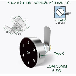 Khóa kỹ thuật số KTS103 cho tủ ngăn kéo bàn mặt tròn 4-6 mã số có thể thay đổi được dài 20-30mm