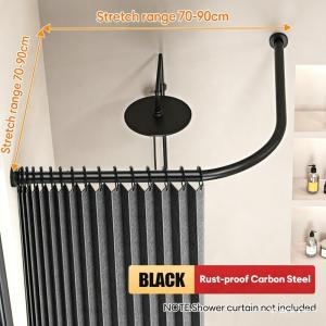 Extendable Curved Shower Curtain Rod for Bathroom Punch-Free Adjustable Curtain Rod