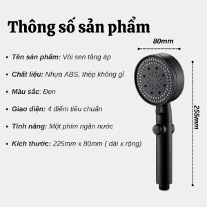 Vòi Sen Nhà Tắm Tăng Áp Chất Liệu Nhựa ABS Cứng Bền Đầu Vòi Hoa Sen Tăng Áp Điều Chỉnh 5 Chế Độ Nước Áp Suất Cao TIDO TIDO