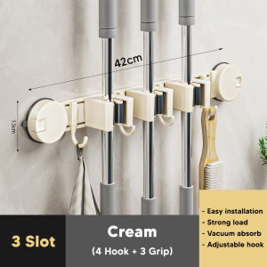 [Adjustable] Borong365 Pemegang Batang Mop Suction Cup Mop Holder Bathroom Wall Mount Hanging Rack Rak Penyimpanan 拖把收纳架