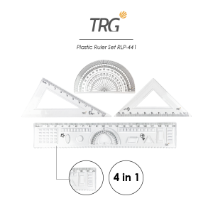 TRG Plastic Ruler Set 20cm RLP-441 - Paket Penggaris Plastik Matematika Busur Derajat Siku Mistar 20 cm TRG