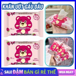 Khăn Giấy Ướt Gấu Dâu [ Gói /80 tờ ] siêu mịn không mùi không chất bảo quản an toàn cho bé - Khăn Ướt Gấu Dâu Siêu Hot Không Gây Kích Ứng  Dễ Bỏ Túi Tiện Dụng - Khăn Ướt lau Đa Năng