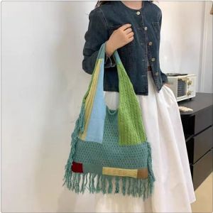 Tas Wanita Rajut Modis Tas Bahu Rajut Perca Tas Rajut Retro Sederhana Tas Wanita Serbaguna