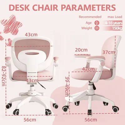 Ergonomic Chairs Childrens Study Chairs height-adjustable，Mesh Office Chairs Computer Chairs Gaming Chairs Youth Study Chairs With Armrests Footrests Gravity Locking Wheels