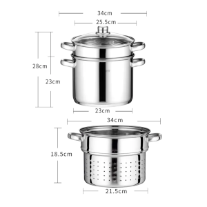 Stainless Steel Pasta Pot Cooking Noodle Pot Soup Pan Steamer Fryer Pasta Home Induction Cooker With Perforated Basket and Lid Cookware Stockpot