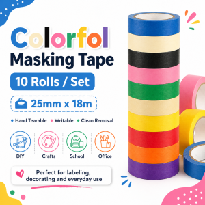 Colorful Masking Tape | Writable Hand Tearable Washi Tape for DIY Crafts School Office Labeling