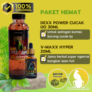 HARGA PAKET HEMAT Dexx Power Cucak Ijo 30ml Dan VMaxx Hyper Cucak Ijo 20ml Vitamin Penggacor Burung