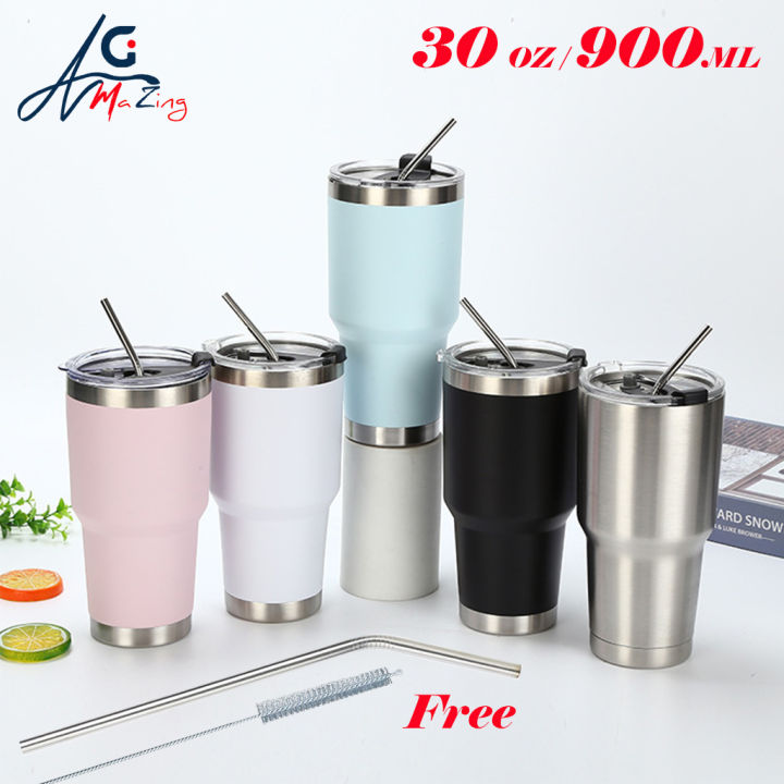 900ML Insulated Tumbler With Straw Thermos Water Bottle 304 Stainless ...