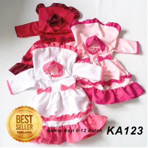 Baju Muslimah Bayi  0 6 bulan Kekinian Gamis Anak Perempuan Lebaran 12 Bulan Model Terbaru Baju Pesta Muslim Anak Lucu Set Kerudung Murah Gaun Syarii KA123