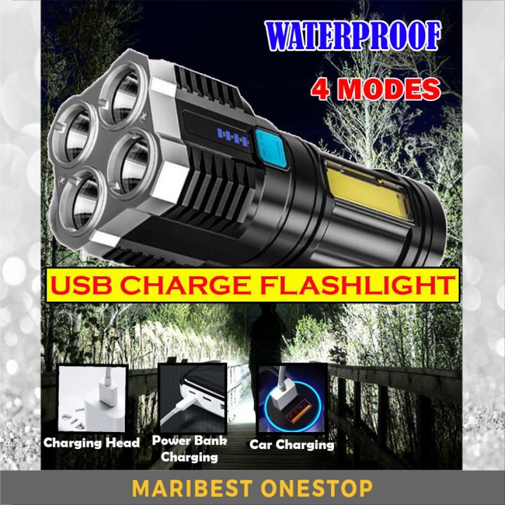 Strong Led Light Super Bright USB Charge Flashlight 4-Core 4 Modes Strong LED Light ...