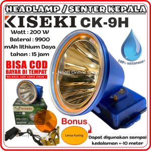 Senter Kepala Super Terang 200WATT Cahaya Kuning Baterai 9900 mAh Tahan Hingga 15JAM / Senter Kepala LED KISEKI 200W CK-9H / SENTER KEPALA KISEKI / HeadLamp LED KISEKI / SENTER SUPER TERANG / HeadLamp SUPER TERANG / Bonus Kaca Lensa ~ NOS
