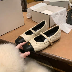 Sheepskin Version ~ Camellia style height-increasing Mary Jane shoes for women quilted ballet shoes color-blocked commuter shoes