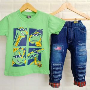 SETELAN KAOS ANAK LAKI DINO CELANA PANJANG JEANS 1-9 TAHUN BAJU ANAK COWOK SETELAN ANAK LAKI