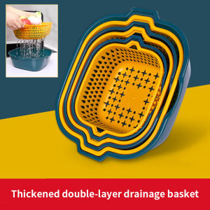 Kitchen Double Drain Basket Bowl Washing Storage Basket Strainers Bowls Drainer Fruit Vegetable Cleaning Colander Tool