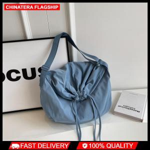 Women Drawstring Shoulder Bag Solid Color Casual Satchel Bag Adjustable Strap Lightweight Shopping Bag Female Travel Bag