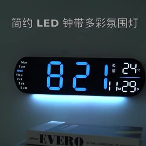 Large Digital LED Wall Clock Multifunctional Adjustable Atmosphere Light Color Changing Electronic Alarm Clock Temperature/Date/ Week DisplayFast shipping