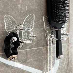 Butterfly Hairbrush Holder Acrylic Wall Mount Combs Shelf Creative Designs for Bathroom and Bedroom Storage Solution