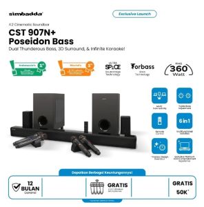 Simbadda CST 907N+ Poseidon Soundbar dengan Subwoofer Dual dan Karaoke Wireless - Hitam
