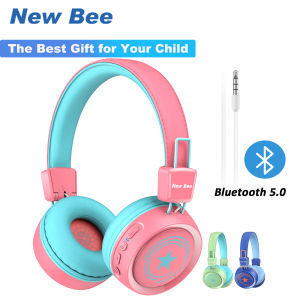 New Bee KH21B Kids หูฟังบลูทูธสำหรับเด็ก 32H เวลาเล่น Bluetooth 5.0 ชุดหูฟังไร้สายสำหรับเด็กพร้อมไมโครโฟน HD สเตอริโอหูฟังพับได้สำหรับ