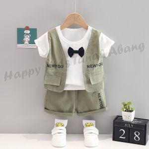 Setelan Baju Anak Laki-Laki Kaos Rompi Lengan Pendek Baju Katun Celan Jeans Gaya Korea