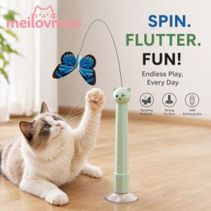 meilovmao Interactive Cat Teaser Toy Auto Rotating Butterfly USB Rechargeable Self Play Suction Cup For Indoor Cats