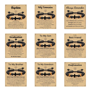 Có thể điều chỉnh dây da qua Vòng đeo tay cho bé trai làm lễ Rửa Tội đầu tiên Hiệp thông Quà Tặng Con Trai đỡ đầu Cháu Trai Cháu Trai