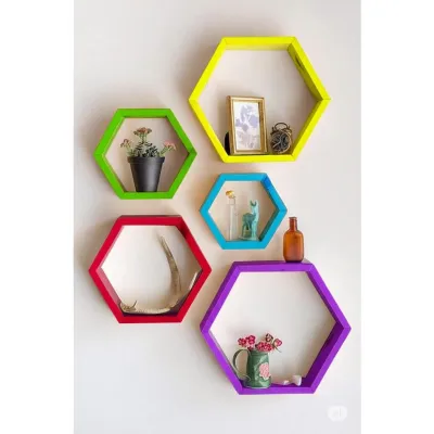 Rak hexagonal dinding hexagonal 1 set ambalan hiasan dinding aesthetic rak hexagonal estetik kayu pajangan dinding minimalis kayu dekorasi KAYU