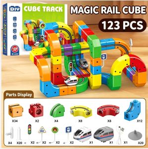 [SG STOCK]  Magic Rail Cube Anti‑Gravity Electric Train DIY Changeable Cube Track Building Blocks Toy for Kids