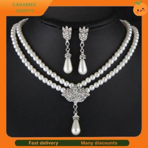 ❣️❣️❣️ Elegant Simulated-pearl Bridal Jewelry Sets Rhinestone Pearl Drop Necklace+Earrings Wedding Jewelry Gift