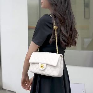 Genuine leather-style chain bag 25 New model of the year: single-shoulder crossbody bag with gold ball square-shaped quilted design urban simplicity