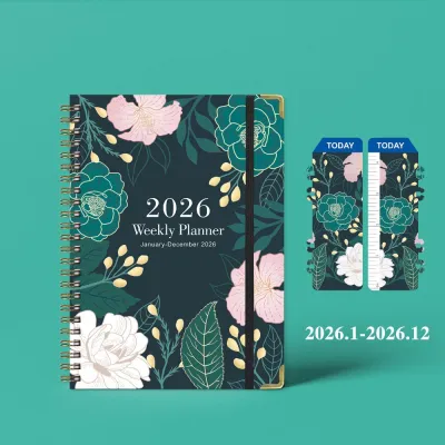QIGUI เอ5 สมุดกำหนดการปี 2026 สมุดโน้ตแบบขด ดอกไม้ สมุดวางแผนรายวัน แบบพกพา ตัวเตือนผู้วางแผน หนังสือปฏิทิน ของใช้สำนักงาน