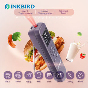 INKBIRD 3-in-1 Instant Meat Thermo-meter Infrared Read Thermo-meter IHT-1M Digital Food Thermo-meter with Meat Probe Alarm and Timer for BBQ Cooking Grilling Pizza Oven Kitchen