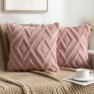 Coral Fleece Plaid Sofa Pillow Set Soft Faux Fur Throw Pillows Case Machine Washable Bedding