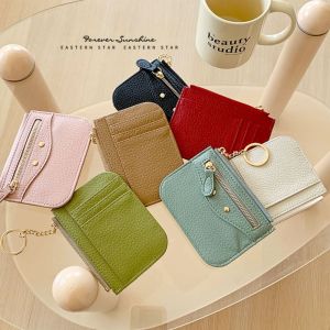 GDRGHJN ช่องเสียบการ์ดหลายช่อง กระเป๋าใส่เหรียญหนัง PU ลายลิ้นจี่ สีทึบทึบ กระเป๋าสตางค์พับได้ ลำลองใส่สบาย น้ำหนักเบามาก กระเป๋าใส่บัตรสำหรับผู้หญิง สำหรับผู้หญิง