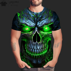 Fashion Trend Skull Pattern Mens T-Shirts Oversized T-Shirt Short Sleeve Tee Street Horror Skeleton Male Tops O-Neck Casual Tee