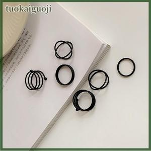 tuokaiguoji 3 6pcs Vintage Black Rings Set For Women Girls Punk Metallic Geometric Simple