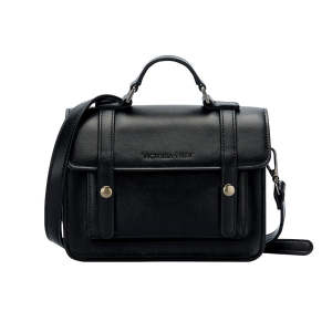 VICTORIA HYDE London กระเป๋ากระเป๋าหนังสือโบราณสีดำกระเป๋าผู้หญิงกระเป๋าสะพายไหล่กระเป๋าถือหนังแท้ตกแต่งด้วยสองปุ่มสีทอง