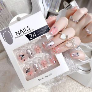 【With Glue】Ready Stock Female Fake Nail Sweet Star and Bow Artificial Nail for Women and Girl Party Activity