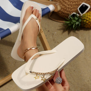 Free Shipping Little Red Starfish Pendant Rhinestone Flip-Flops For Women Summer Flat Beach Sandals Non-Slip Outdoor Slippers