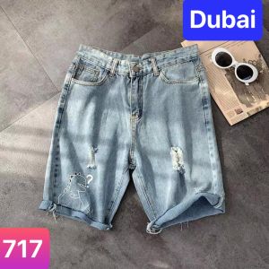 QUẦN SỌT SHORT LỬNG JEAN NAM CHẤT BÒ XANH THÊU KHỦNG LONG NHẬT BẢN CAO CẤP DB-717 DUBAI FASHION
