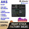 COD Ready Stock AIBEDO AK 4 /6/8 Saluran Mixer Audio Profesional Dapat dihubungkan ke catu daya mobil 12v 99 DSP USB Mini Audio Interface Untuk Merekam Mixer 48V Phantom Power Supply audio mixer yang paling murah. 