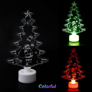 [YESPERY] 🎄Ready Stock🎄 Glowing Colorful Acrylic Christmas Tree Snowman Santa Ornaments Party Supplies Christmas Decoration LED Night Light
