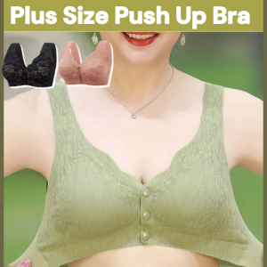 Plus Size Push Up Bra Front Button Wireless Comfort Bra With High Elastic Strap Anti Sagging Support Bra